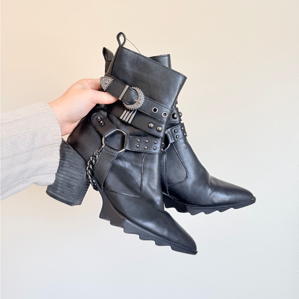 Killstar Onyx Black Leather Ankle Boots